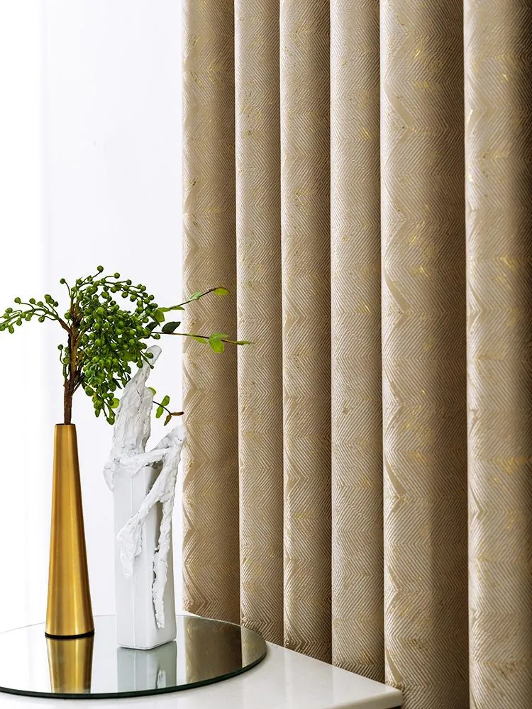 Custom Curtain Nordic Modern Light Luxury Livingroom Stripe Texture Cotton Gold Shading Bedroom Blackout Drape M915 Drapes