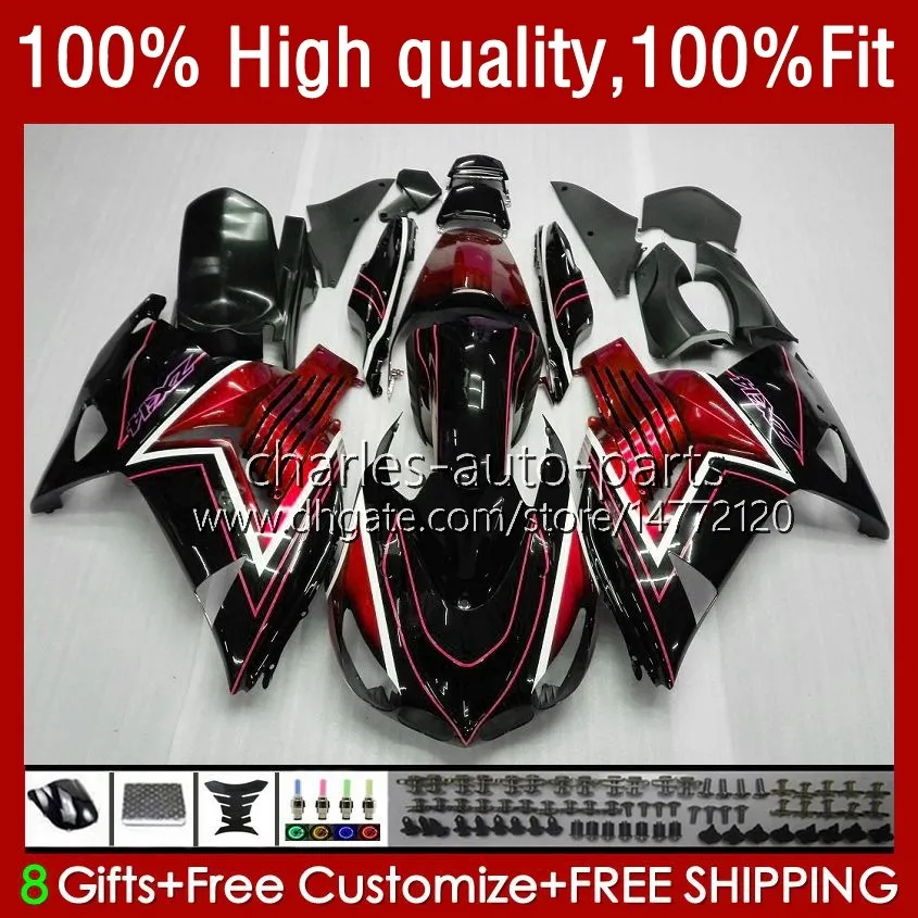 Injection Fairings For KAWASAKI NINJA ZZR1400 ZZR 1400 CC ZX 14R 14 R 12-17 5No.0 ZZR-1400 ZX14R 12 13 14 15 16 17 ZX-14R 2012 2013 2014 2015 2016 2017 OEM Bodys Black Gloss Red