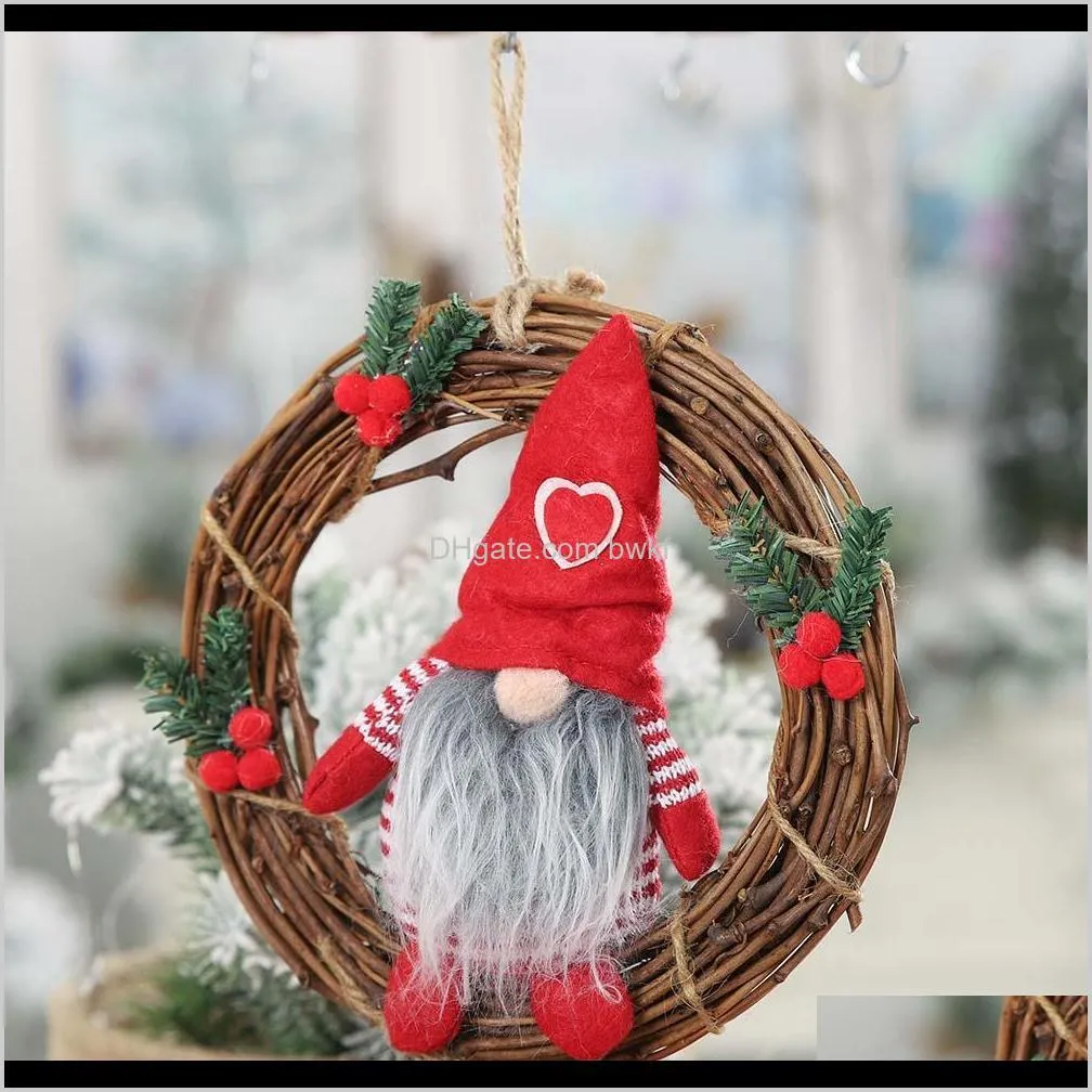 1pc christmas decorations for home faceless santa claus rattan ornament doll merry christmas new year kids toys 21x21cm