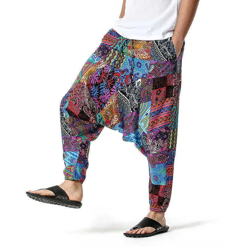 Hommes coton Harem Yoga Baggy Genie Boho pantalon 3D imprimé fleuri pantalon Joggers hommes décontracté Streetwear sport mâle Y0811