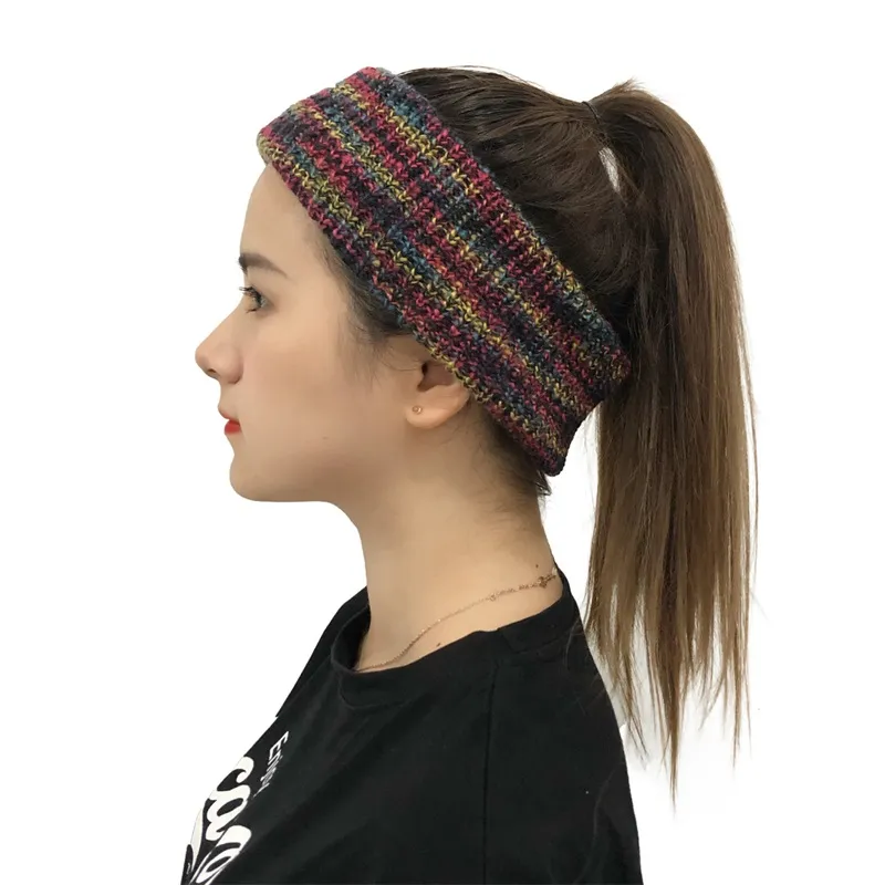 Fashion Ladies Autumn Winter Mohair Ponytail Color Tie-dye Hairband Empty Top Ear Protection Forehead Warm Knitted Woolen Hat