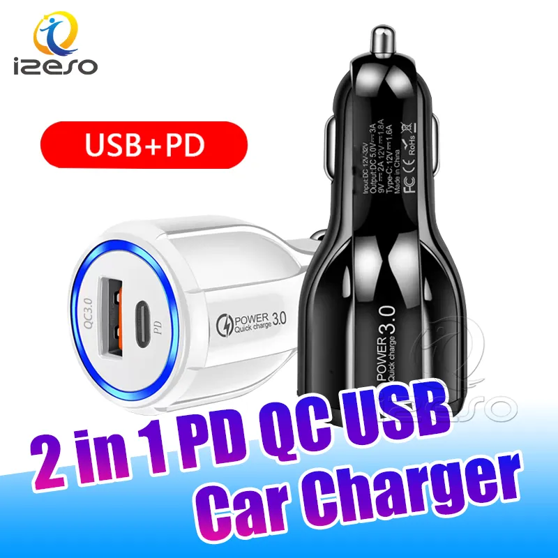 Автомобильное зарядное устройство PD USB C QC3.0, автоматический адаптер питания, быстрое зарядное устройство с двумя портами для iPhone 15, Samsung izeso