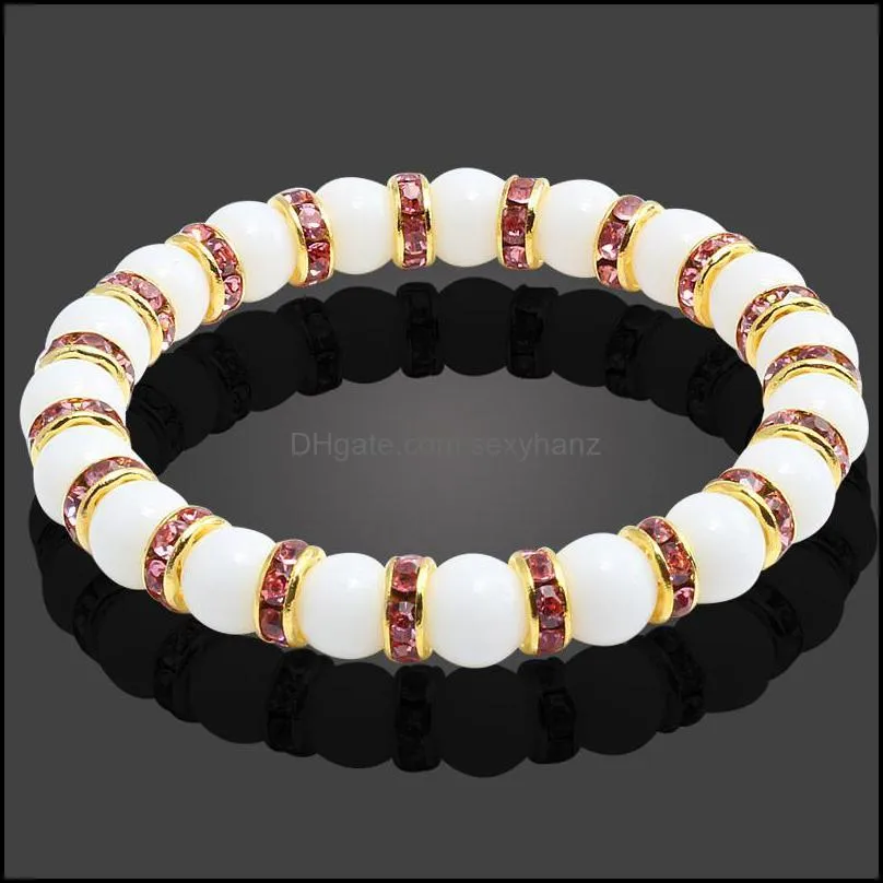 Fashion Natural Stone Chakra Elastic Bracelet Men White Porcelain Healing Balance Beads Reiki Buddha Prayer For Women Beaded, Strands