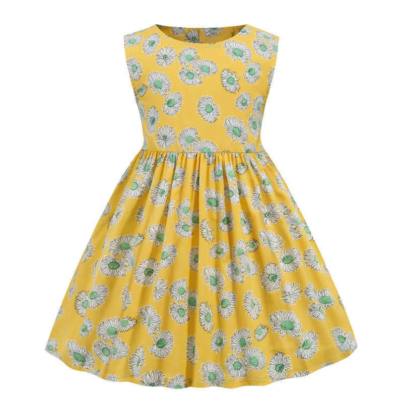2021 Yeni Varış Yaz Kız Elbise Pamuk Kolsuz Çocuk Giyim Prenses Parti Elbise Çiçek Çiçek Çocuk Giyim Giyim Q0716