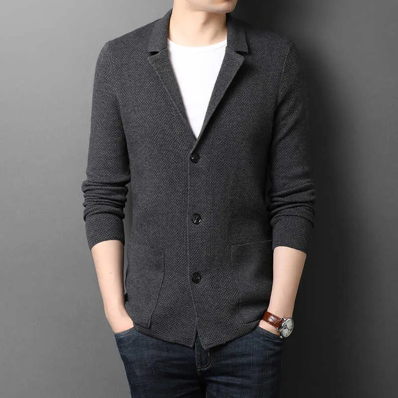 Herfst Heren Wol Gebreide Jas Business Casual Single-Breasted Sweater Cardigan Male Merk Kleding 210909