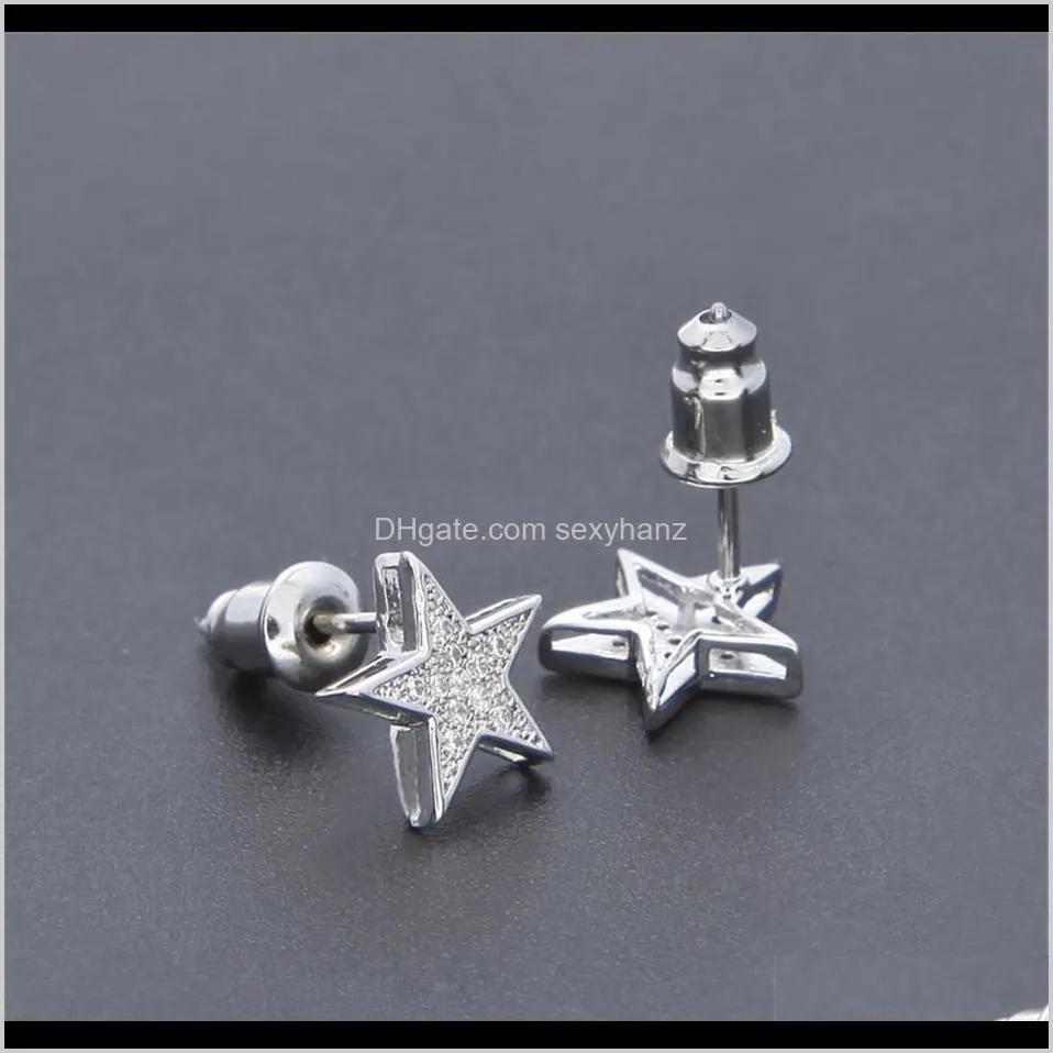 men women fashion stard shine zircon rhinestone crystal gold silver stud earrings hip hop jewelry