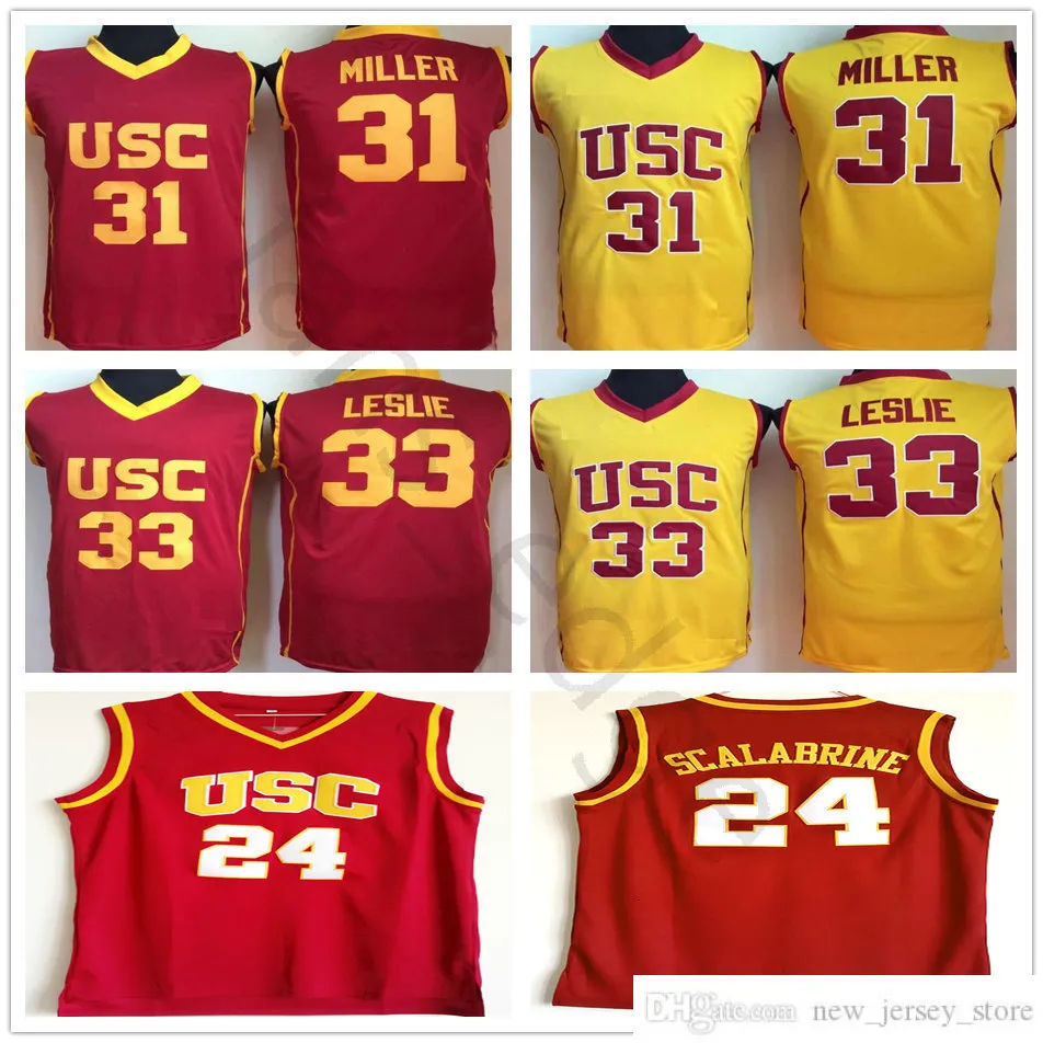 NCAA USC Trojans # 24 Brian Scalabrine College كرة السلة الفانيلة 31 Cheryl Miller 33 Lisa Leslie Red Yellow University مخيط قميص جيرسي