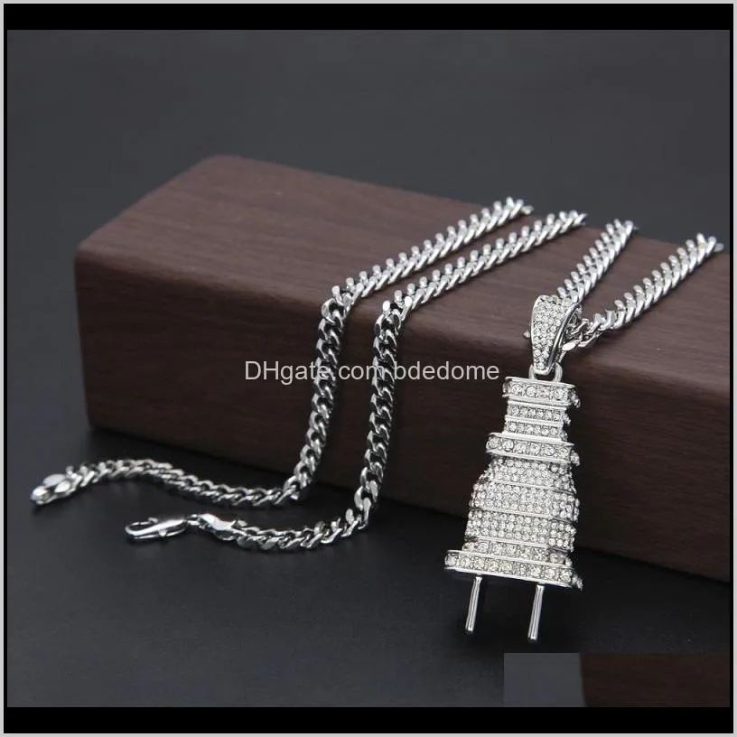 mens fashion hip hop necklace gold cuban link chain iced out plug pendant necklace for men