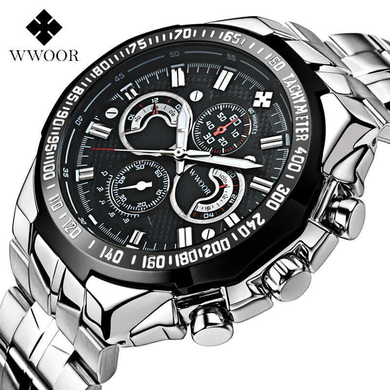 WWOOR Männer Uhren Luxus Militär Armee Uhr Männer Wasserdicht Leucht Quarz Voller Stahl Sport Uhr uhren hombre xfcs 210527