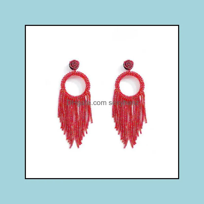 S1773 Bohemian Fashion Jewelry Hand-woven Minority Beaded Earring Circle Beads Tassels Earrings