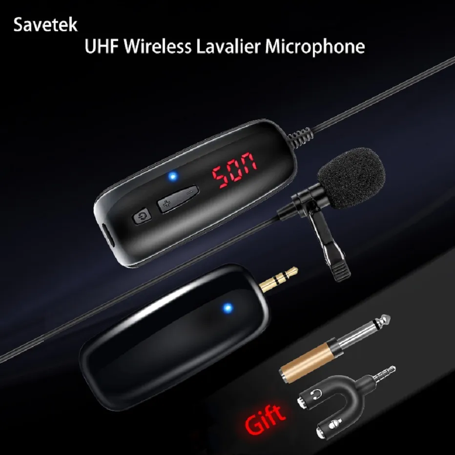 Savetek UHF Lavalier Risvolto Registratore vocale wireless Microfono Registrazione Vlog Tiktok Youtuber Live Phone Pad PC