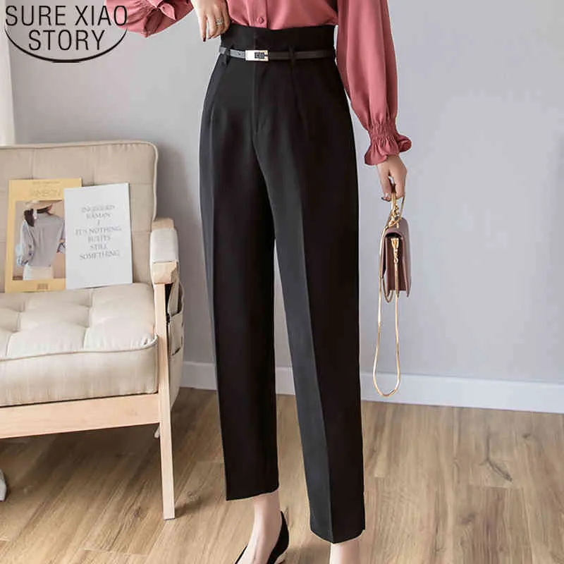 Korean Elegant Formal Black Suit Women Spring and Summer OL Style High Waist Pencil Pants with Belt Trousers 9237 50 210417