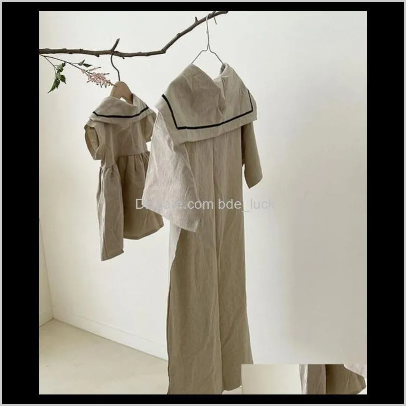 2020 Infants Sister and Brother Summer Casual Linen Cotton Sailor Collar Dresses Rompers with Hat Toddler Baby Siblings Romper
