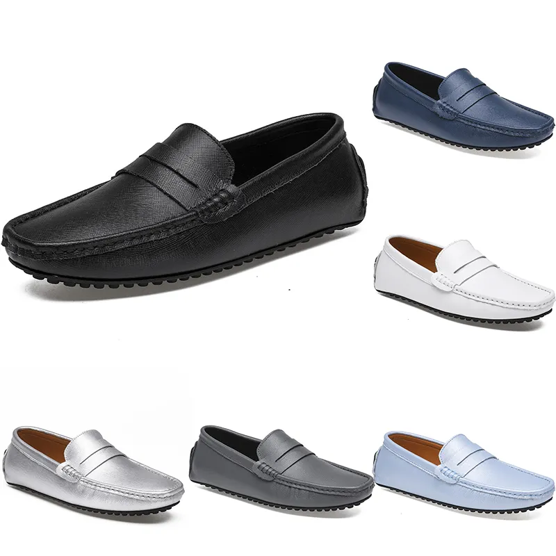 Sapatos de condução ocasional dos homens de couro dos homens macios Moda Moda Negra Negra Branco Azul Prata Amarelo Calçado Cinzento All-Match Lazy Cross-border 38-46 Color80