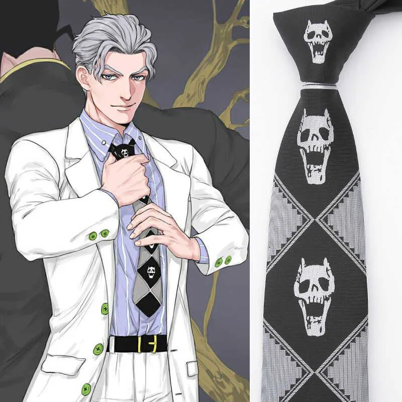 Jojo Bizarre Adventure Killer Queen Kira Yoshikage Skull Neck Tie Cosplay Costumes Anime Costume