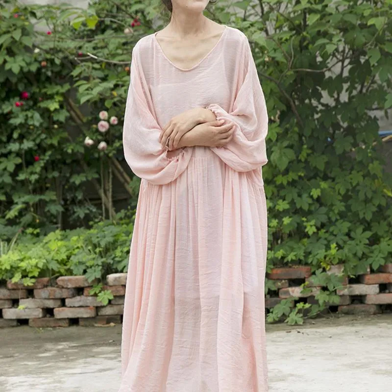 Abiti casual Primavera Plus Size Elegante Pull Femme Maxi Dress Donna Manicotto a sbuffo in seta solida 2021 Moda coreana Vintage Vestidos Robe
