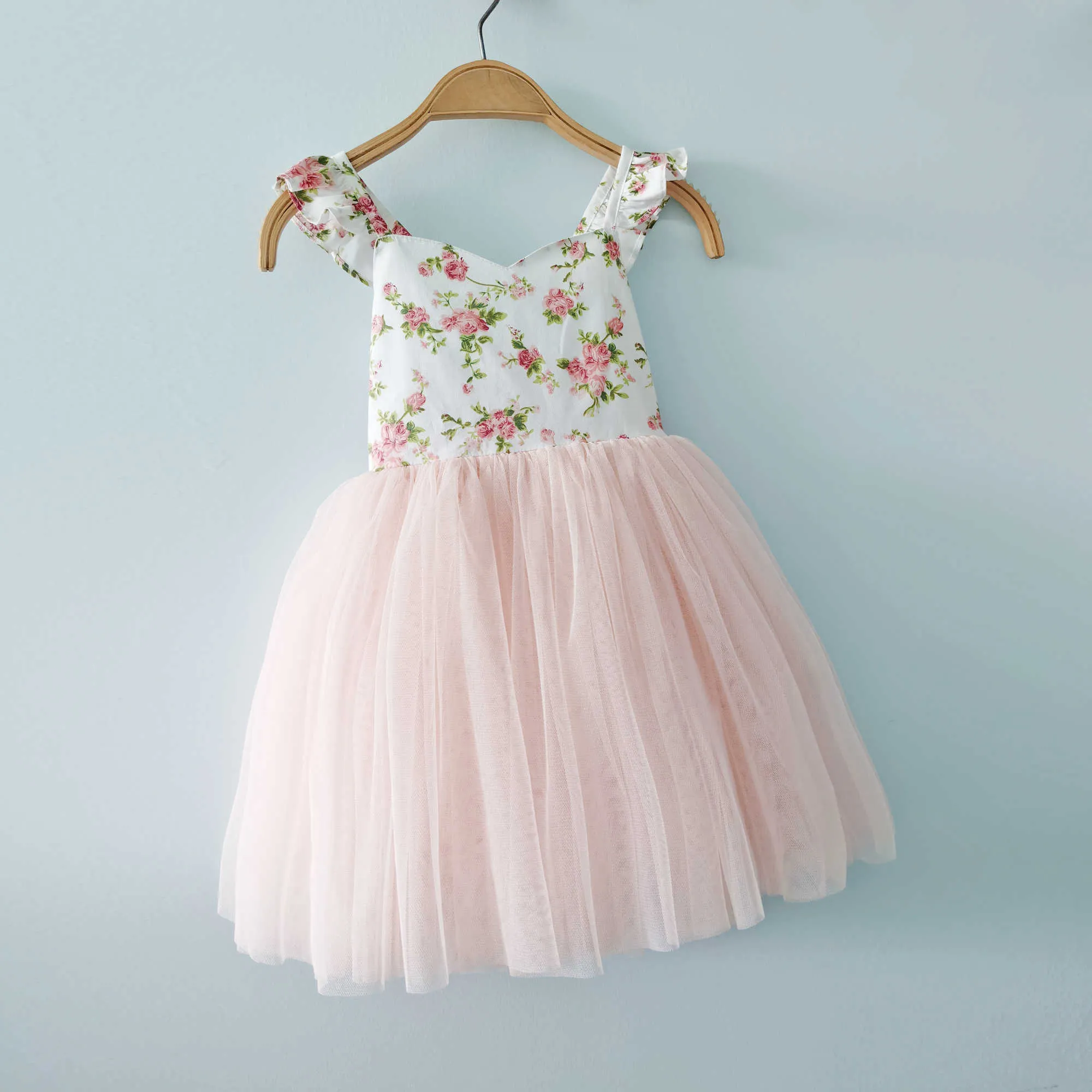 Flofallzique bebê meninas vestido 2020 Últimas moda estilo retro floral pétala manga princesa tutu roupas de Natal casamento q0716