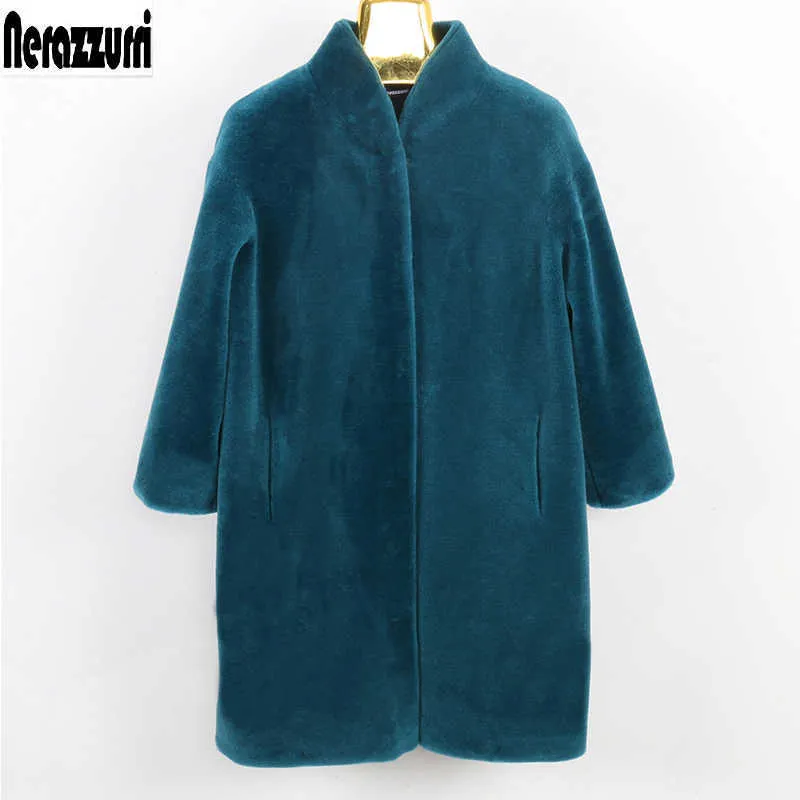 nerazzurri Real Fur Coat Memile Medium Plus Size Shearling Sheep Fur Jacket 5xl 6xl 7xlドロップショルダーウォームウールナチュラルファーT191118