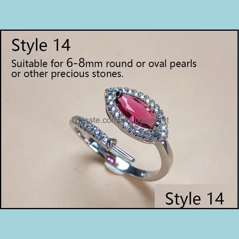 9 Styles DIY Pearl Rings Accessories s925 Silver Gem Ring Settings Ring for Women Adjustable Ring Blank Fashion Jewelry Accessories