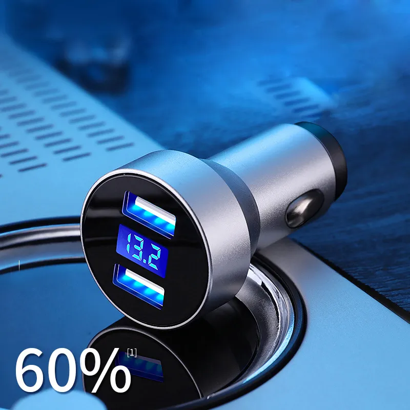 Mini Metal Dual USB Digital Display Laddare Vehicle Laddning 2.4 Multi-Function Car Charger för bilar MP3 Telefon Kamera PC