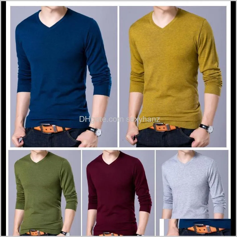 2021 autumn winter fashion men sweater solid v-neck mens knitted sweaters thin tops cashmere wool male sweaters and pullovers1