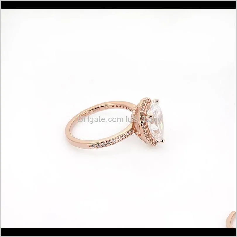 tear drop cz diamond 925 silver wedding ring original box for pandora 18k rose gold water drop rings set for women