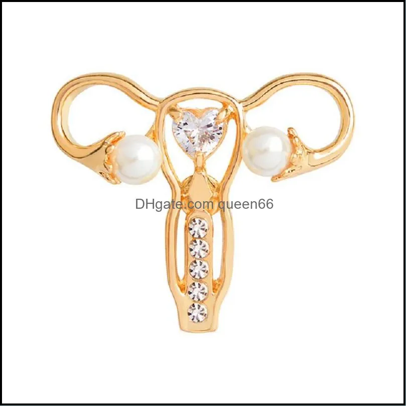 Golden silver uterus pearl special enamel cartoon brooch gift creative letter lapels denim badge pins woman