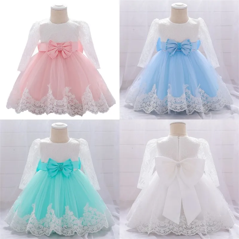 2021 зимняя одежда детское платье с длинным рукавом 2 1-м день рождения платье для девочек Frock Party Princess Bartism платье младенческий цветок 307 Z2