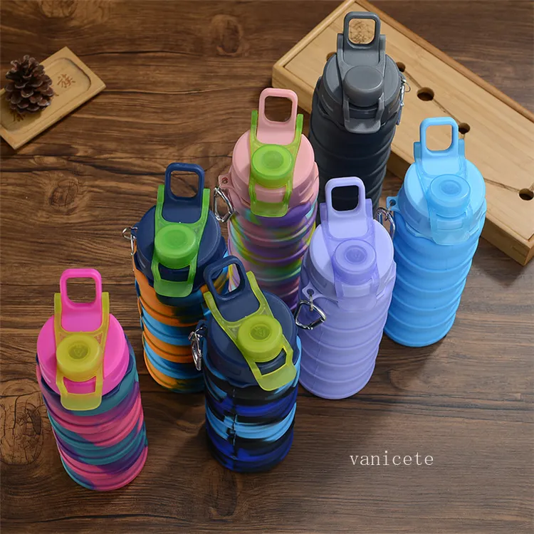 Bouteille d'eau en silicone de haute qualité avec crochet, portable, sport,  tasse à boire, créatif