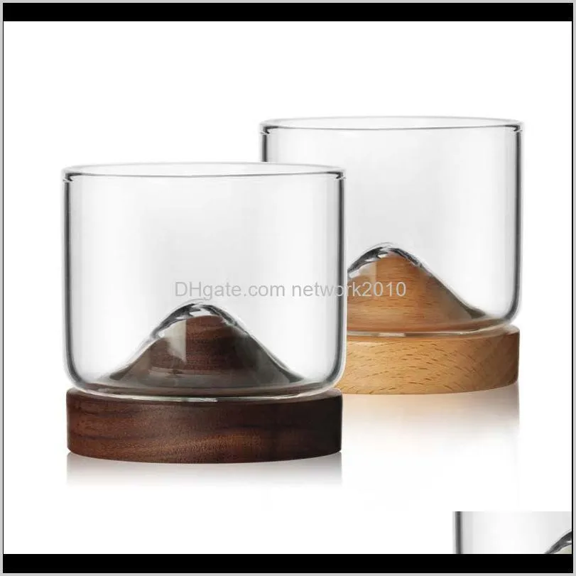 home kitchen whiskey wine glass mountain wooden bottom irish wine transparent glass cup tea cup for whiskey wine vodka bar club tools