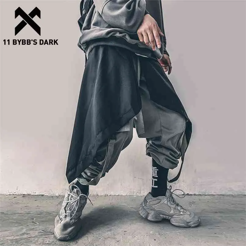 11 BYBB'S DARK Irregular Hip Hop Men Harem Skirt Pants Harajuku Adjustable Streetwear Black Pleated Apron Gothic Jogger Trouser 210810