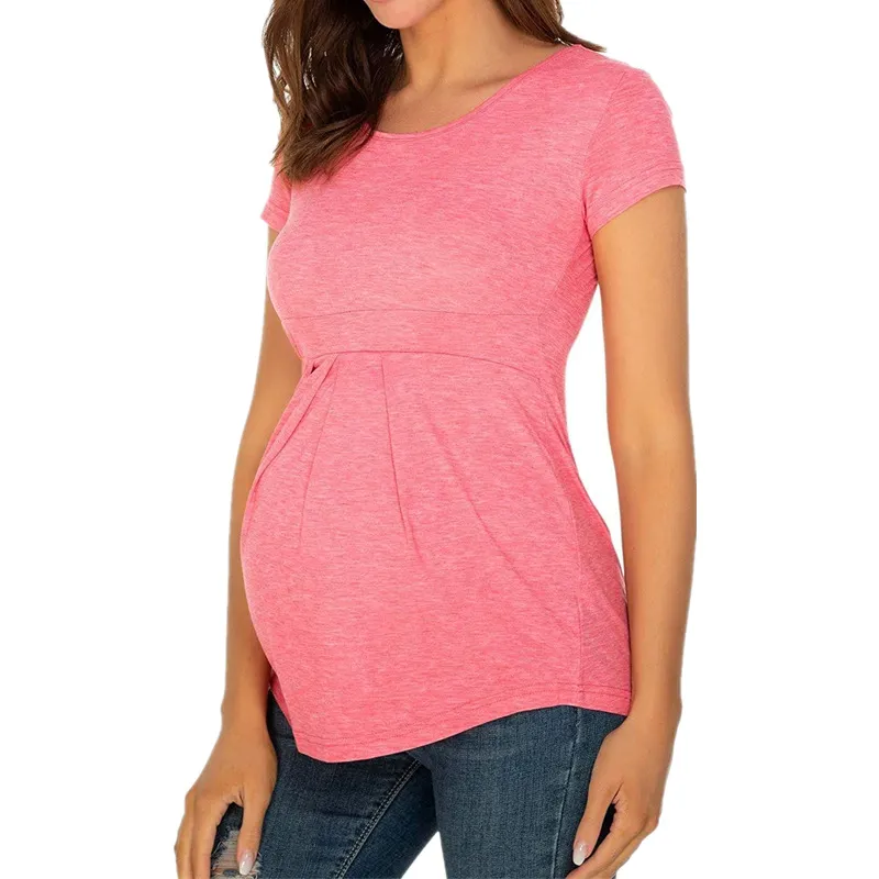 Moderskapstoppar sommar kvinnor graviditet kort ärm t-tröjor mode gravida eleganta damer vikar kvinnor kläder 20220304 Q2