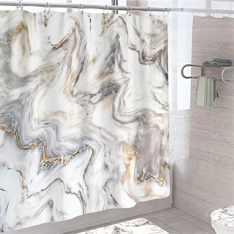Art Marble Print Shower Curtain Modern Bathroom Washroom Decor Thick Bathtub Cover-curtains Waterproof Bathroom Curtains 211115