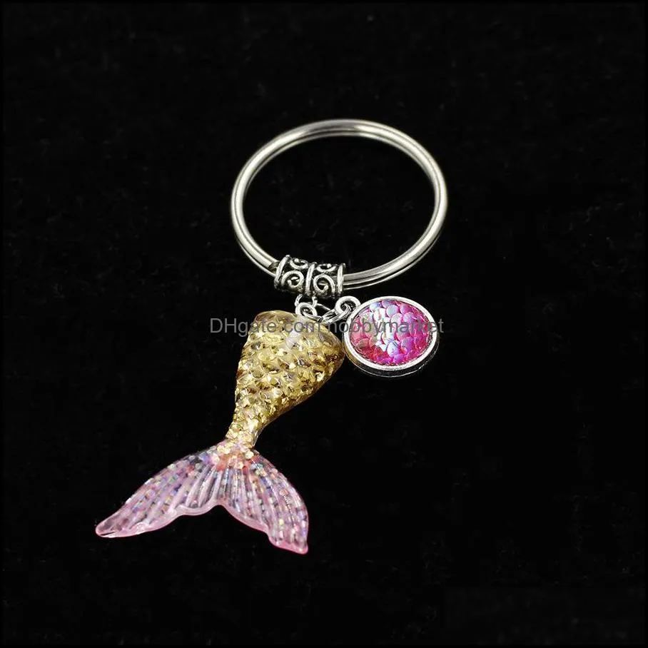 Fashion Drusy Druzy Key Rings Mermaid Scale fishtail keychain Fish Scale Shimmery Key Chain For Women Lady Jewelry