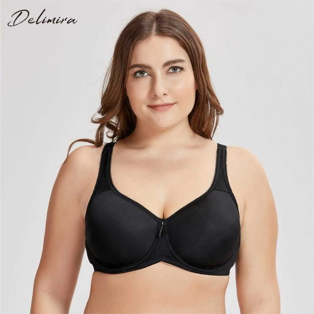 Delimira Women Lightly Padded Underwire Bra Plus Size Full Coverage  Seamless Bra, Black : : Fashion