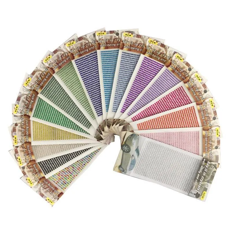 775 adet 3mm Kendinden Yapışkanlı DIY Renkli Rhinestone Sticker Levha 13 Renkler Kristal Şerit Sakız Elmas Etiketler Için Craft Araba