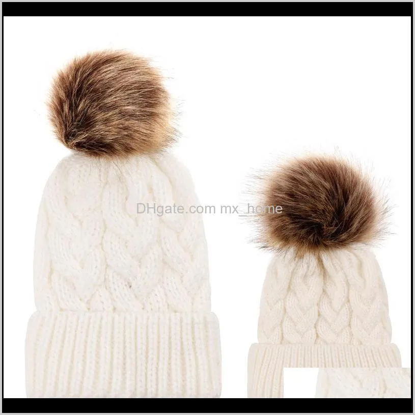 girls mom knitted hats 5 designs winter solid knitting wool bobble winter boys kids hats fashion ski warm hats 04