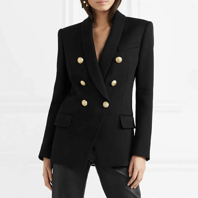 Blazer pour femmes rouge noir blanc automne bureau mince vestes formelles manteau décontracté double boutonnage boutons en métal blazer femme x0721
