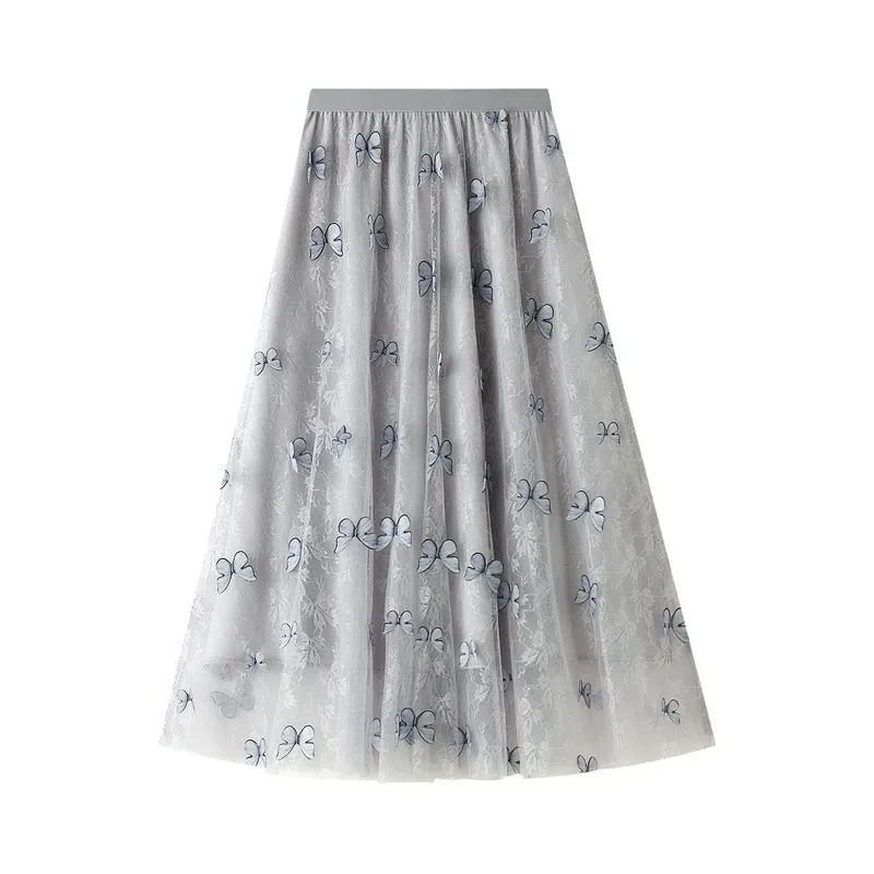Butterfly Print Tulle Skirt - Womens A-Line Pleated Mesh