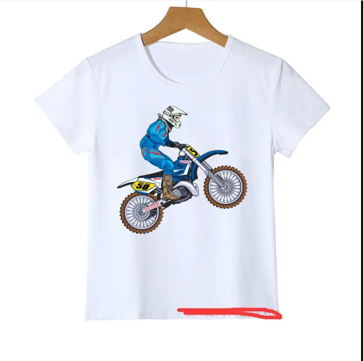 Koszulka dla chłopców fajny motocykl kreskówka drukuj chłopiec ubrania casual dzieci tshirt lato hiphop teen t shirt białe topy