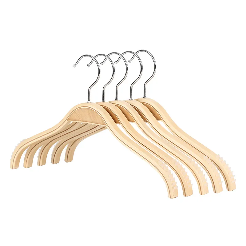 Solid wood ladies shirt hanger non-slip plywood wooden modern minimalist clothing store shelf bamboo hangers wholesale 5339 Q2