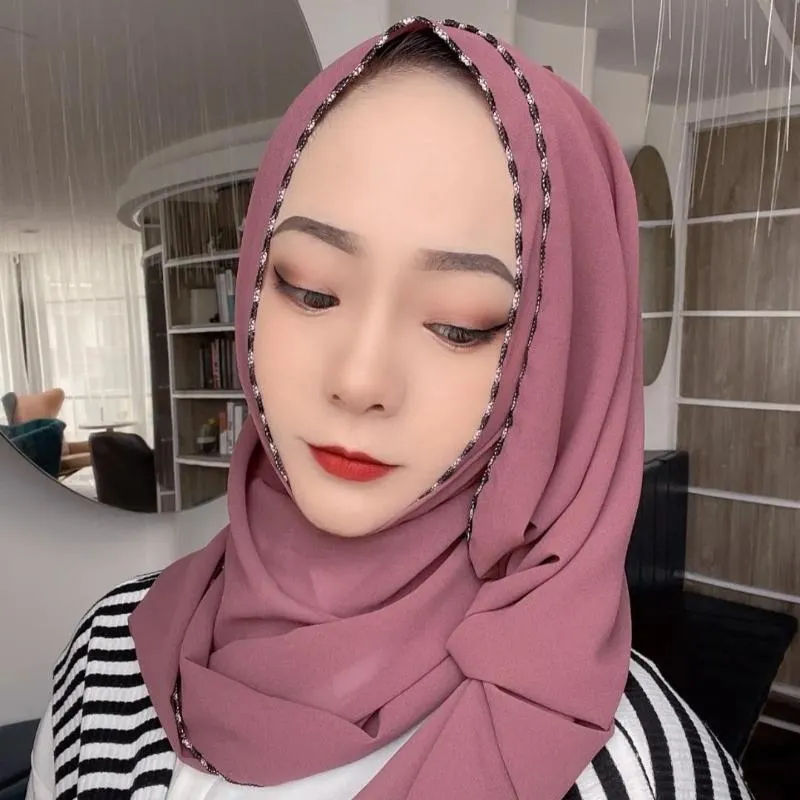 Ethnische Kleidung Hijab Schal Sport Stil Lock Edge Casual Muslim Dame Einfarbig Kopftuch Turban Frauen Kappe