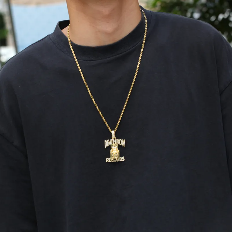 Fashion Hip Hop Rapper Style CZ DEATHROW Pendant Stainless Steel Chain Necklace6414625