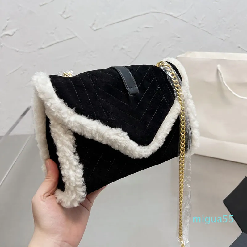 Winter Trend Envelop Messenger Bags Suede Shearling Bont Calfskin Lederen Dames Dames Dwars Carrosserie Schouder Clutch Sacoche Luxury Design