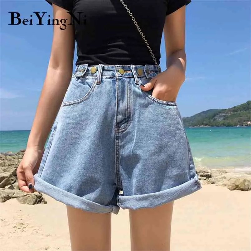 Vintage surdimensionné Jeans Shorts Femmes Sertissant Taille haute Denim Décontracté Summer Boyfriend Petit Jean M-4XL 210506