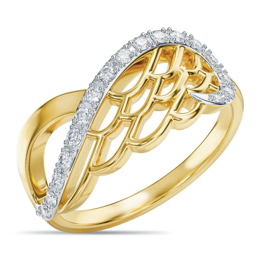 韓国風の天使の翼のリングサイドの石のラインストーンの指輪女性用18Kゴールドカラー女性パーティー誕生日ジュエリーギフト
