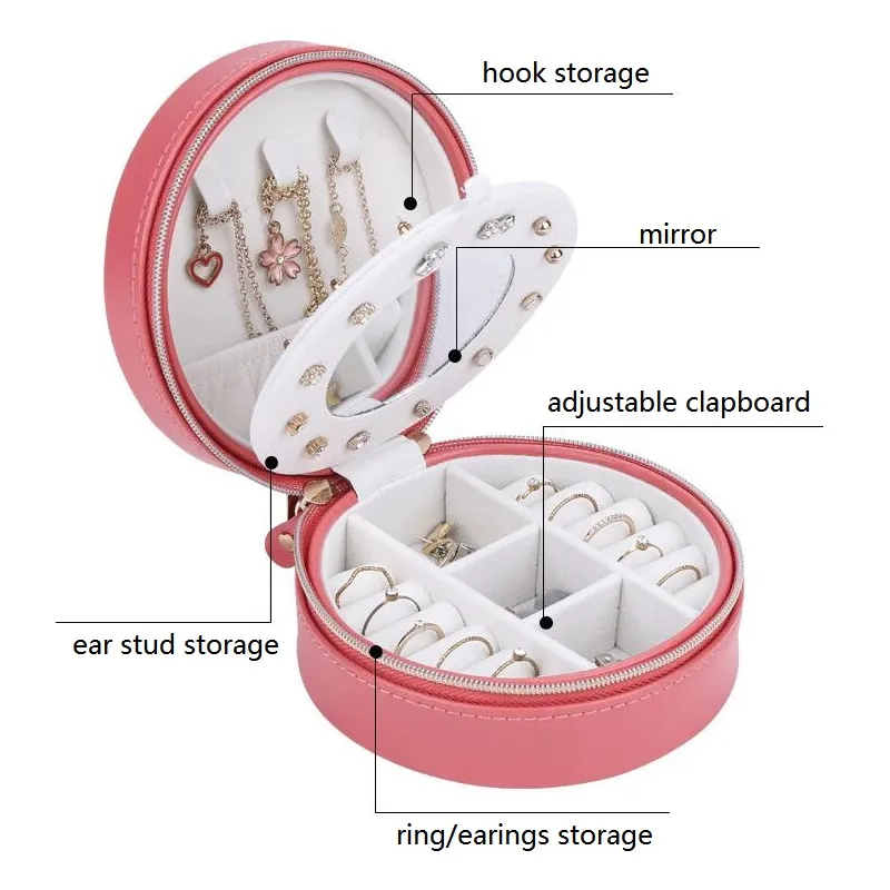 Portable double-deck Jewelry Storage Box Zipper PU Leather Display Case For Rings Earrings Necklace Organizer Gift Package Travel Accessories Holder