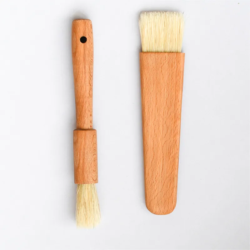Household Wooden Oil Brushes Wood Handle BBQ Tools Grill Pastry Butter Honey Sauce Basting Bristle Round Flat Brush Baking Cooking Kitchen Tool HY0238