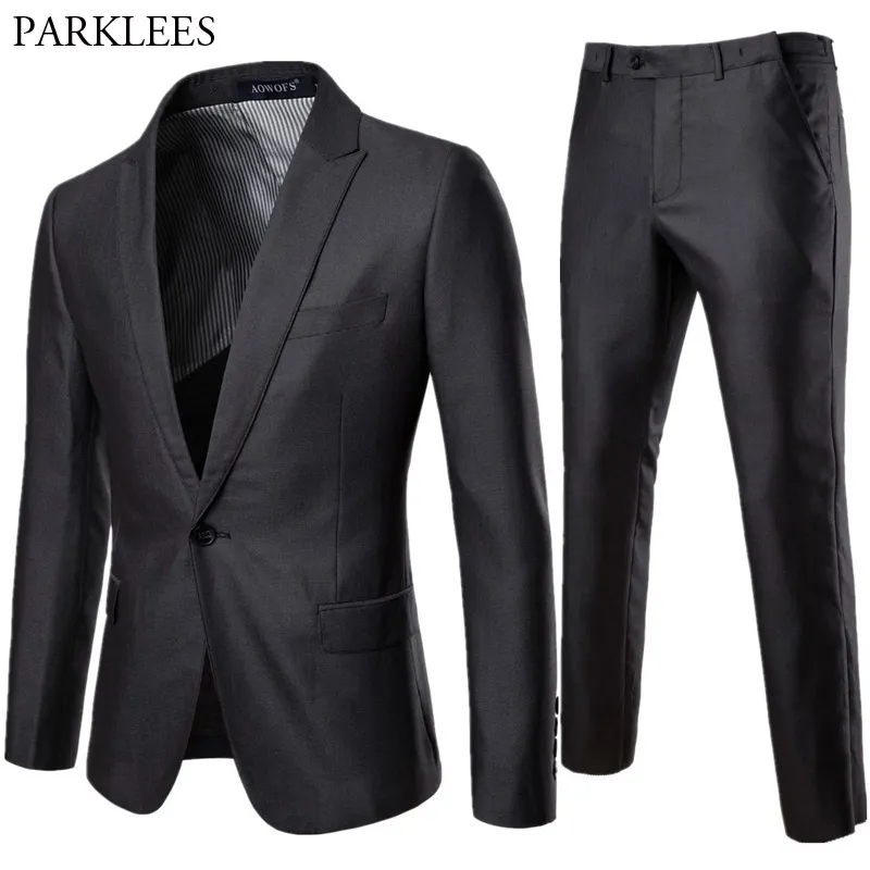 Mens Dapper 2 шт. Костюмы с брюками Slim Fit 2 кнопки Smart Wedding Formal Suit (куртка + брюки) Мужские костюм Homme MaRiage 5XL 210522
