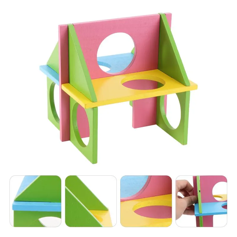 Fournitures pour petits animaux Hamster, maison en bois amusante, chalet de jeu, salle de sport multifonction, pour animaux de compagnie (couleur aléatoire, auto-assemblage)